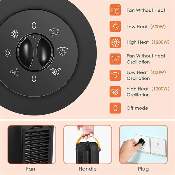Electric Space Heater 1200W 3 Gears Safe Quiet Heating PTC Heater Fast IWISTAO HIFI MINIMART